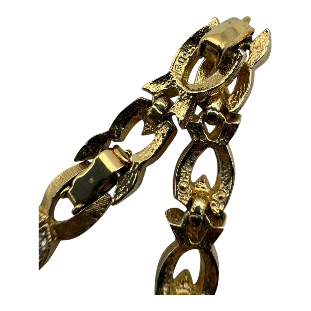 Vintage Gold-Tone Leaf Link Necklace with Rhinestones – Signed “4044” - Picture 7 of 8